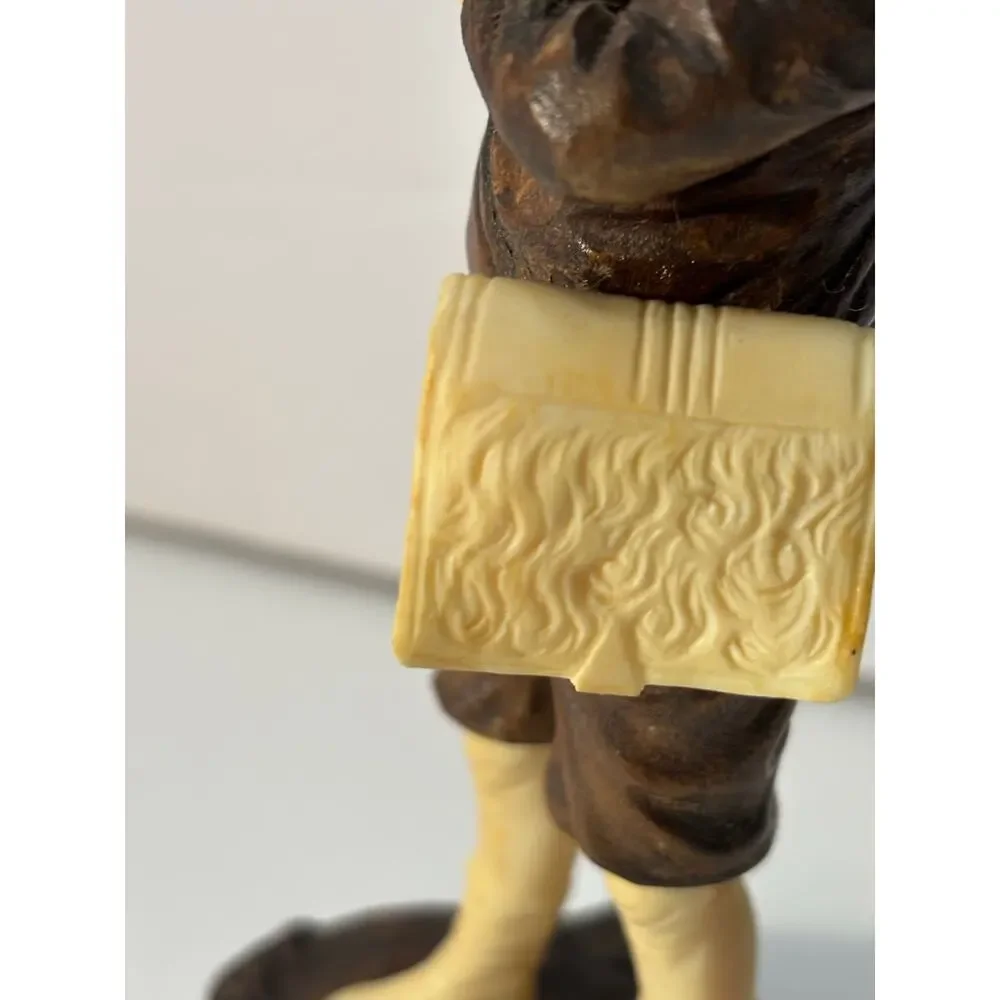 Small Resin and Wood Carved Figure Sculpture Boy w Satchel German?